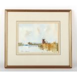 Property of a gentleman - Edward Wesson RI RSMA (1910-1983) - RIVER SCENE WITH WINDMILL -