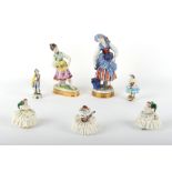 Property of a gentleman - a group of seven German Volkstedt porcelain figures, the tallest 8ins. (