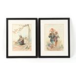 Property of a lady - Japanese school, early 20th century - PEASANTS IN LANDSCAPE - a pair,