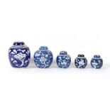 Property of a gentleman - a group of five Chinese blue & white ovoid ginger jars, all late 19th or