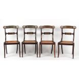 Property of a lady - a set of four early 19th century Regency period brass inlaid dining side chairs