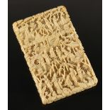 Property of a lady - a mid 19th century Chinese Canton carved ivory card case, 4.6ins. (11.7cms.)