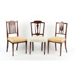 Property of a lady of title - three assorted Edwardian marquetry inlaid bedroom chairs or salon side