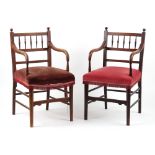 Property of a lady - a pair of late Victorian Arts & Crafts walnut elbow chairs (2).