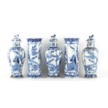 Property of a deceased estate - a garniture of five Chinese blue & white vases, Kangxi 4-character