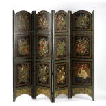 Property of a lady - a modern painted four-fold screen, 71.5ins. (182cms.) high.