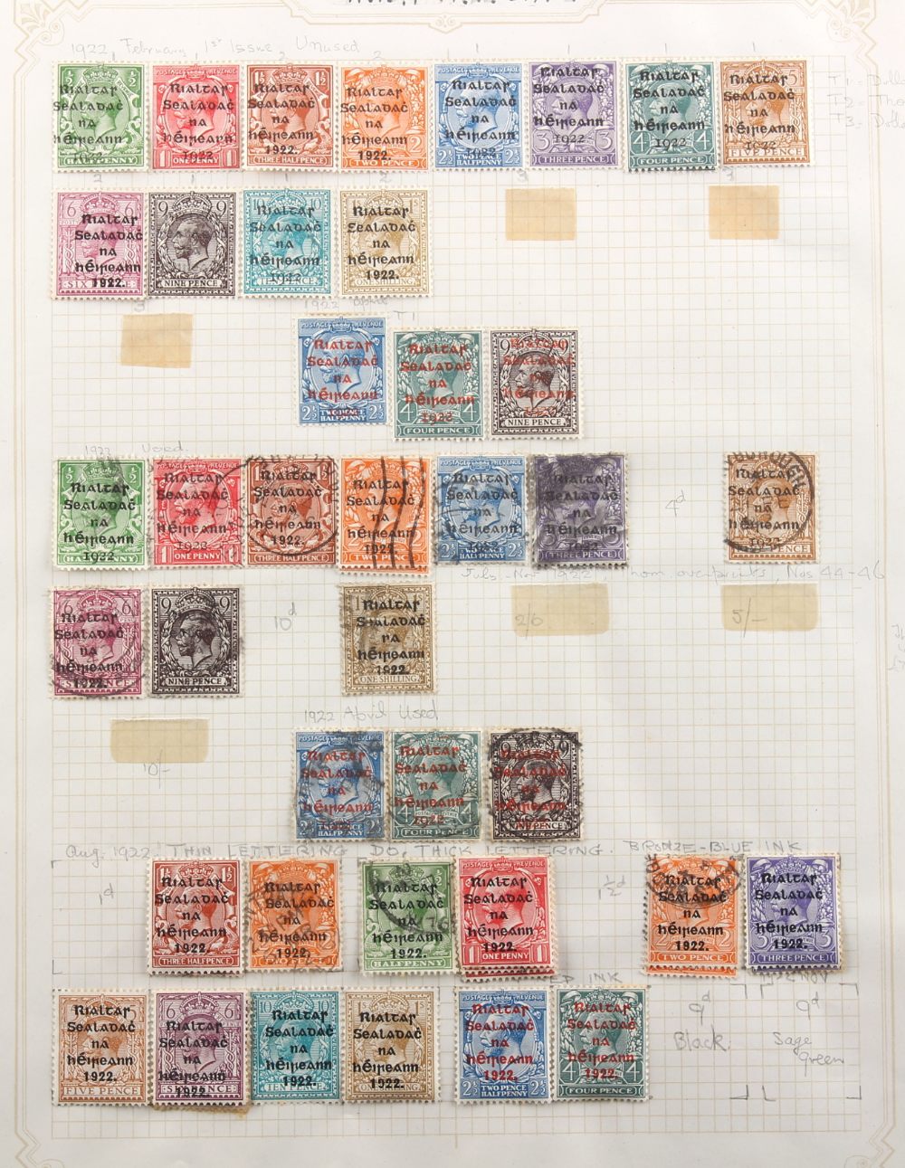 Stamps - Ireland: 1922-44 collection on leaves including 1922 Dollard ½d to 1/- (with 2½d, 4d and 9d