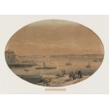 Property of a lady - a 19th century lithograph depicting Weymouth harbour, with figures, boats & a