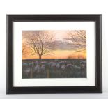 Property of a lady - MMC (modern) - SHEEP AT DUSK - pastel, 11.4 by 15.3ins. (29 by 39cms.), in