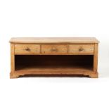 Property of a lady - a Victorian pine dresser base, reduced in height, with three drawers above an