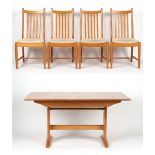 Property of a deceased estate - an Ercol elm rectangular topped extending dining table, 36 by 79.