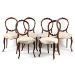 Property of a gentleman - a set of six Victorian walnut balloon back side chairs, with cabriole