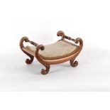 Property of a lady - a 19th century mahogany foot stool with scroll supports & turned handles, 15.