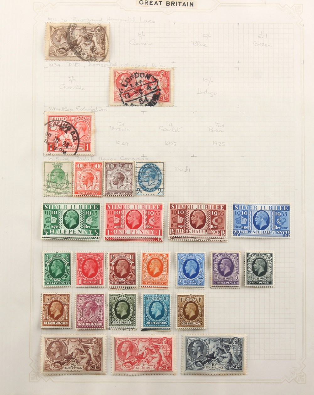 Stamps - Great Britain: 1841-1948 a collection on leaves including 1934-36 Photogravure ½d to 1/-