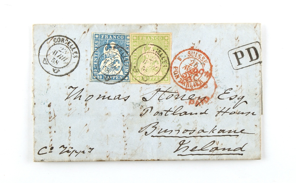 From the Butler-Stoney family - stamps - Switzerland: 1858 entire letter from Corcelles , Neuchatel,