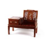 Property of a lady - a Chinese carved hardwood & mother-of-pearl inlaid hall seat, 42ins. (