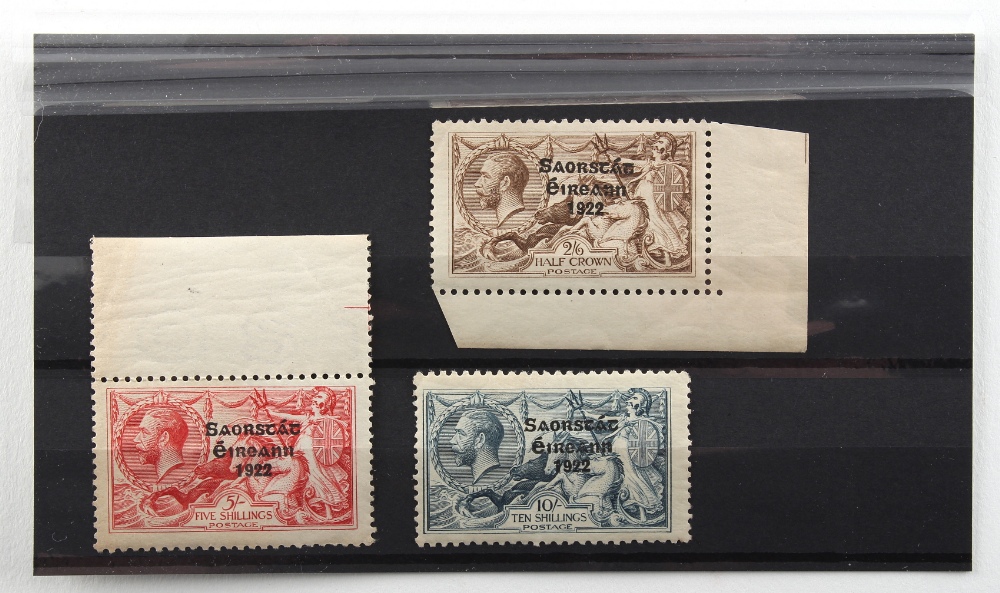 Stamps - Ireland: 1925-28 narrow date 2/6d, 5/- and 10/- mint, a few uneven perfs otherwise fine.
