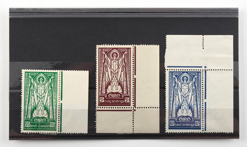Stamps - Ireland: 1937 St Patrick 2/6d to 10/- marginal examples mint. SG 102-104