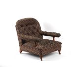 Property of a lady - a Victorian walnut & later upholstered deep seated armchair, with turned