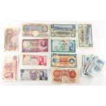 Property of a deceased estate - fourteen assorted banknotes including a clean ERII Isle of Man