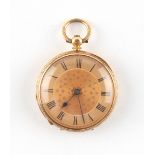 The Henry & Tricia Byrom Collection - a Swiss 18ct gold cased fob watch, with chased decoration,