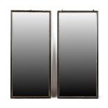 Property of a gentleman - two matching ebonised rectangular framed wall mirrors, 45.3 by 20.
