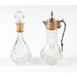 Property of a lady - a modern silver collared cut glass decanter & stopper; together with a cut