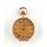 The Henry & Tricia Byrom Collection - a 9ct gold cased fob watch, with floral engraved dial, 34mm