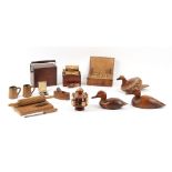 Property of a gentleman - a quantity of assorted wooden items including two carved decoy ducks by