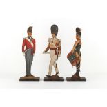 Property of a lady - three painted wood cut-out military soldiers, by E.V. Howell, each titled to