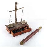 Property of a deceased estate - a set of mahogany & brass balance scales; together with a mahogany &