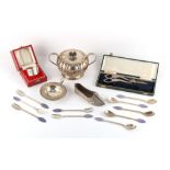 Property of a lady - a box containing assorted silver & white metal items including a silver melon