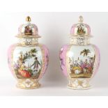 Property of a gentleman - a pair of late 19th / early 20th century Dresden style porcelain vases &