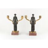 Property of a gentleman - a pair of 19th century French bronze & ormolu twin light candelabra,