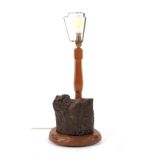 Property of a deceased estate - an Albert 'Eagleman' Jeffray oak table lamp with inset petrified