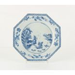 Property of a gentleman - a Bow blue & white octagonal plate, circa 1760, small nicks to rim, 8.
