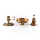 Property of a lady - a Victorian cast bell metal three piece desk set comprising a double skinned