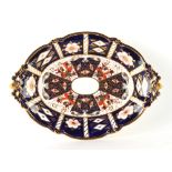 Property of a gentleman - a Royal Crown Derby imari pattern 8731 two-handled oval dish, with pierced