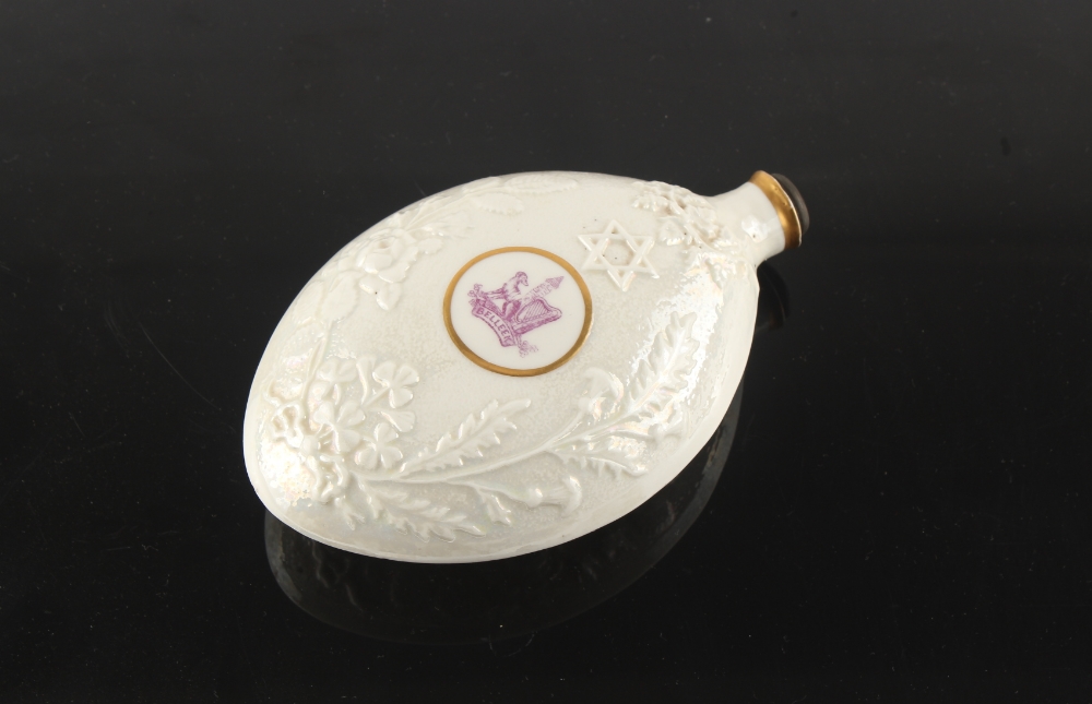 Property of a gentleman - an unusual Irish Belleek porcelain spirit flask, late 19th century, of