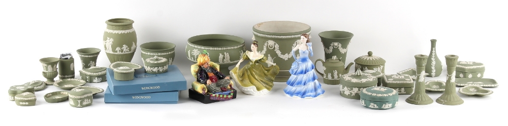 Property of a lady - a large quantity of Wedgwood green jasperware items including a Victorian
