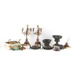 Property of a lady - a pair of late 19th century bronze neo-classical urns or lamp bases, in pieces,