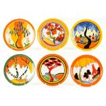 Property of a gentleman - a set of six Wedgwood limited edition Clarice Cliff design plates, each