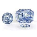 Property of a gentleman - three early 19th century blue & white transfer printed pottery items