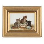 The Henry & Tricia Byrom Collection - Bessie Bamber (1870-1910) - THREE KITTENS AND CHINA - oil