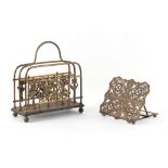 Property of a lady - a late Victorian walnut & brass two division magazine rack, 14ins. (35.5cms.)