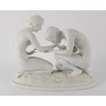 Property of a gentleman - a Vienna Augarten white unglazed porcelain group of lovers, Kissing the