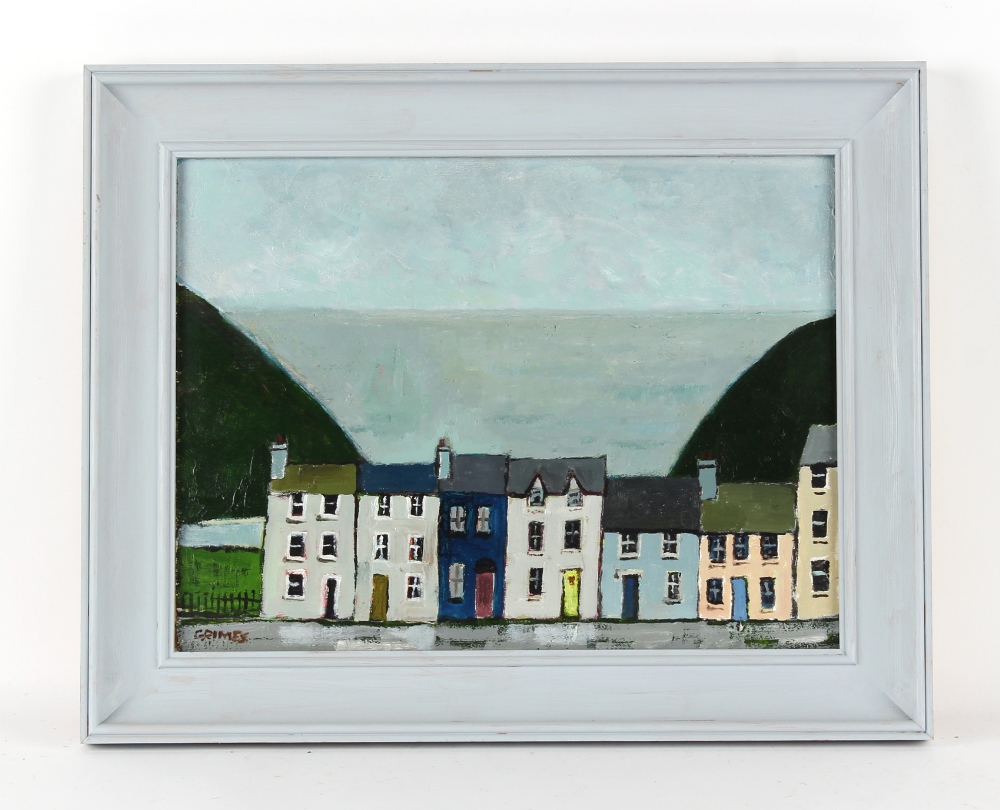 Property of a gentleman - Gerald Grimes (1930-2011) - A ROW OF HOUSES WITH HILLS BEHIND - oil on