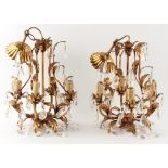 Property of a gentleman - a pair of Italian gilt metal four-light electroliers or ceiling lights,