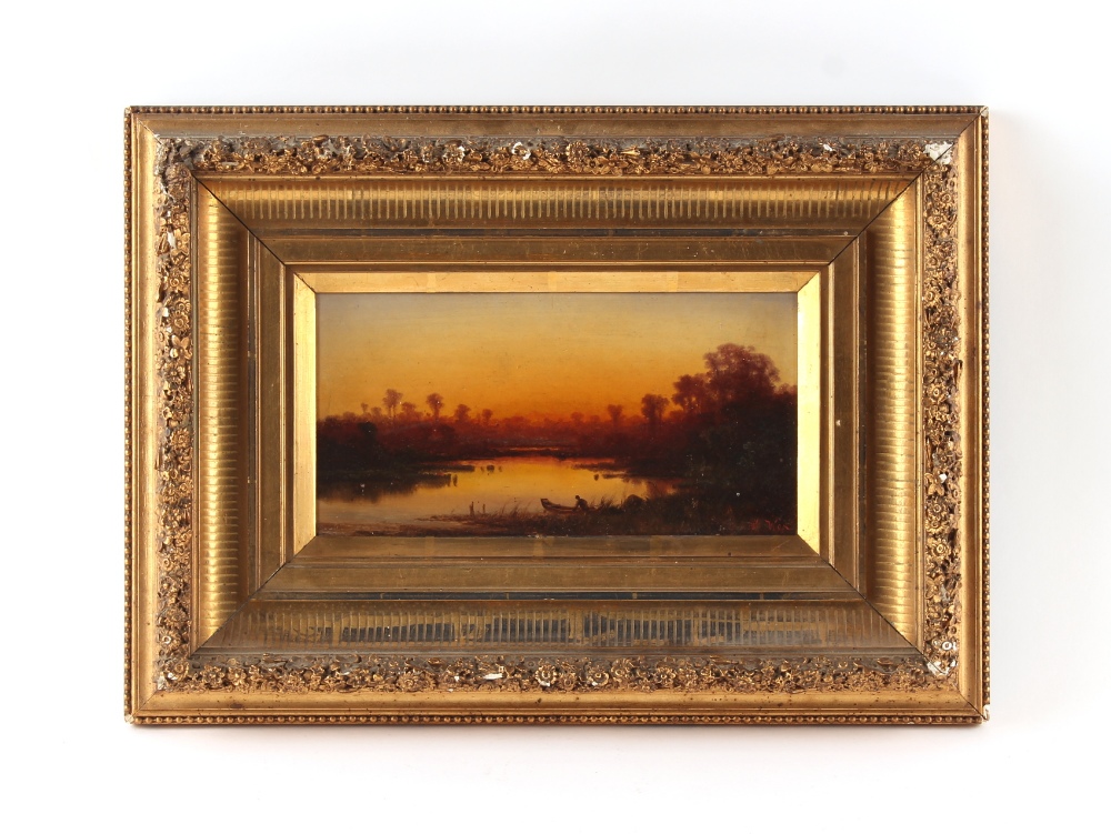 Property of a gentleman - Willibald Wex (1831-1892) - A FIGURE IN A PUNT ON A LAKE AT SUNSET - oil