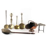 Property of a lady - seven assorted copper & brass items, 18th / 19th century, comprising a helmet